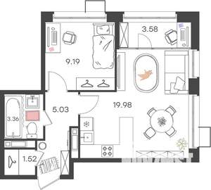 1-к квартира, вторичка, 43м2, 13/17 этаж