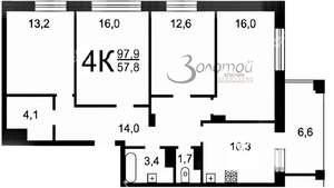 4-к квартира, вторичка, 98м2, 8/19 этаж