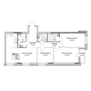 Студия квартира, вторичка, 101м2, 6/9 этаж