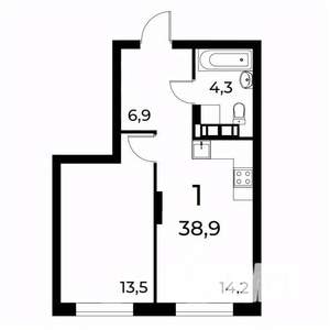 1-к квартира, вторичка, 39м2, 2/19 этаж
