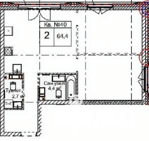 2-к квартира, строящийся дом, 64м2, 4/5 этаж