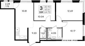 3-к квартира, вторичка, 65м2, 5/9 этаж