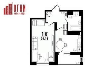 1-к квартира, вторичка, 34м2, 16/25 этаж
