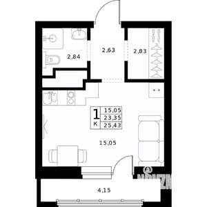 Студия квартира, строящийся дом, 25м2, 24/24 этаж