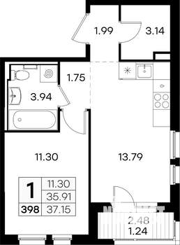 1-к квартира, вторичка, 37м2, 3/9 этаж