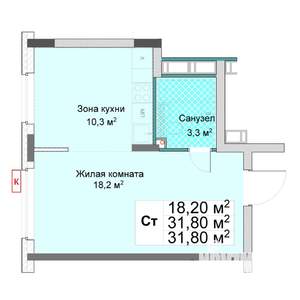 Студия квартира, вторичка, 32м2, 2/12 этаж