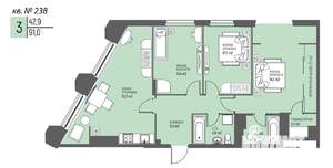 3-к квартира, вторичка, 91м2, 23/25 этаж