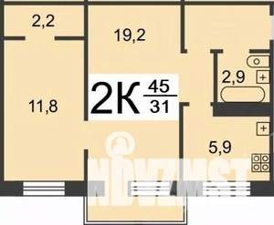 2-к квартира, вторичка, 45м2, 1/5 этаж