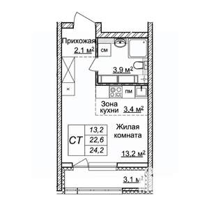 Студия квартира, строящийся дом, 24м2, 21/25 этаж