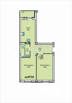 2-к квартира, строящийся дом, 49м2, 3/4 этаж