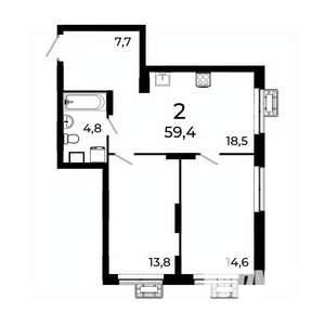 2-к квартира, вторичка, 59м2, 3/19 этаж