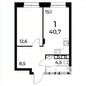 1-к квартира, вторичка, 41м2, 8/20 этаж