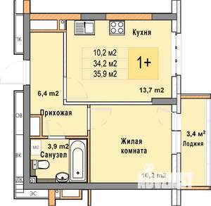 1-к квартира, вторичка, 36м2, 16/25 этаж