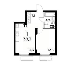 1-к квартира, вторичка, 38м2, 5/15 этаж