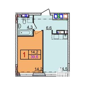 1-к квартира, строящийся дом, 40м2, 4/18 этаж