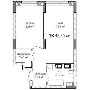 1-к квартира, строящийся дом, 44м2, 3/15 этаж