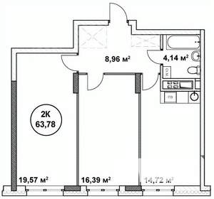 2-к квартира, вторичка, 64м2, 17/22 этаж
