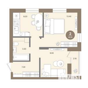 2-к квартира, вторичка, 42м2, 8/18 этаж