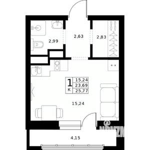 Студия квартира, вторичка, 26м2, 12/24 этаж