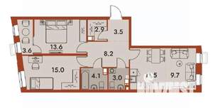 3-к квартира, строящийся дом, 75м2, 3/25 этаж