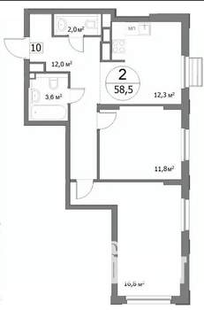 2-к квартира, строящийся дом, 59м2, 3/22 этаж