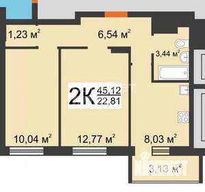 2-к квартира, вторичка, 45м2, 8/19 этаж