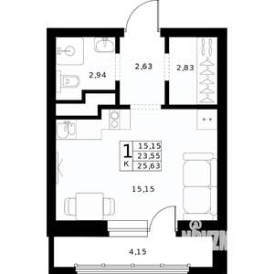 Студия квартира, вторичка, 26м2, 15/24 этаж