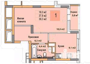 1-к квартира, вторичка, 39м2, 8/25 этаж