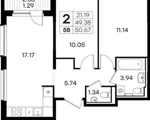 2-к квартира, вторичка, 51м2, 5/9 этаж