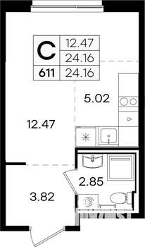 Студия квартира, вторичка, 24м2, 1/9 этаж