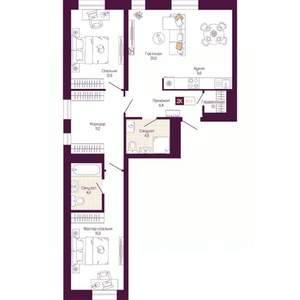 2-к квартира, вторичка, 81м2, 4/12 этаж