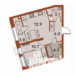 1-к квартира, строящийся дом, 41м2, 14/25 этаж