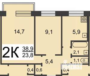 2-к квартира, вторичка, 39м2, 5/5 этаж
