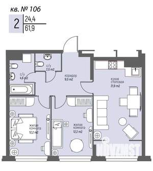 2-к квартира, вторичка, 62м2, 9/25 этаж