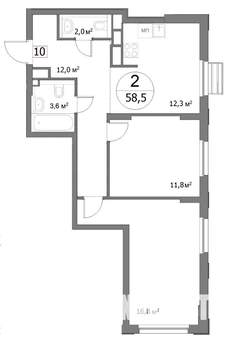 2-к квартира, вторичка, 59м2, 3/22 этаж