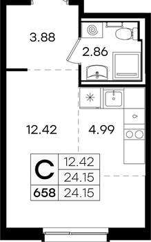 Студия квартира, вторичка, 24м2, 5/9 этаж