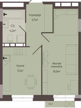 1-к квартира, строящийся дом, 38м2, 6/8 этаж