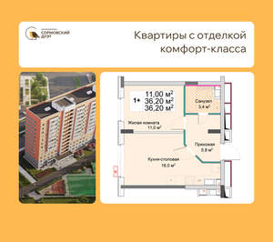 1-к квартира, вторичка, 36м2, 3/12 этаж