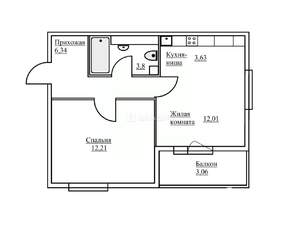 1-к квартира, вторичка, 38м2, 6/14 этаж