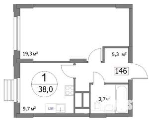 1-к квартира, вторичка, 38м2, 18/22 этаж