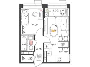 1-к квартира, вторичка, 38м2, 2/21 этаж