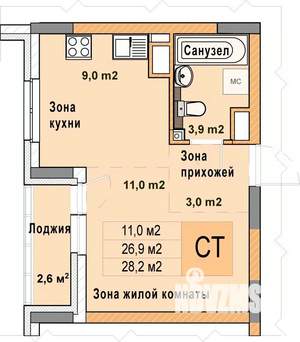 Студия квартира, вторичка, 28м2, 10/25 этаж