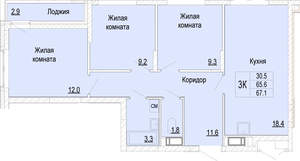 3-к квартира, вторичка, 67м2, 15/25 этаж