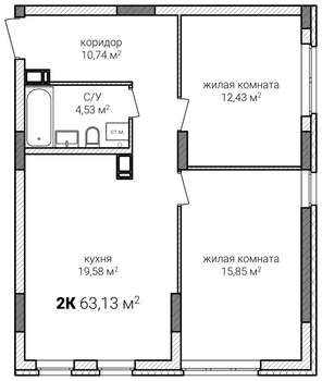 2-к квартира, строящийся дом, 63м2, 10/13 этаж