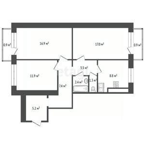 3-к квартира, вторичка, 76м2, 3/9 этаж