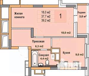 1-к квартира, вторичка, 39м2, 10/25 этаж