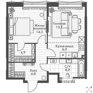 2-к квартира, вторичка, 55м2, 4/16 этаж