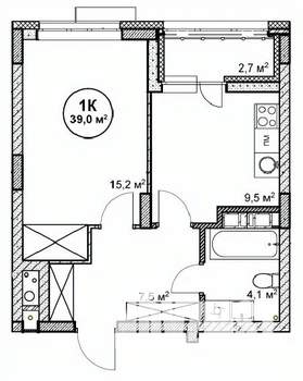1-к квартира, строящийся дом, 39м2, 13/14 этаж