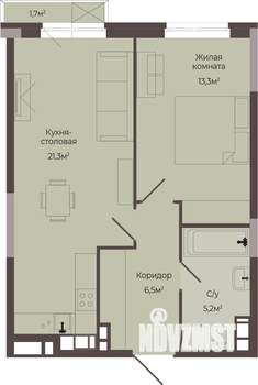 1-к квартира, строящийся дом, 47м2, 6/8 этаж
