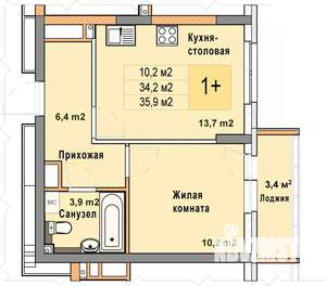 1-к квартира, вторичка, 36м2, 13/25 этаж